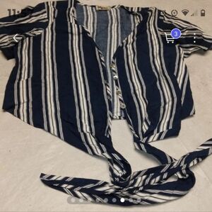 Striped Navy and White Tie Detail Top